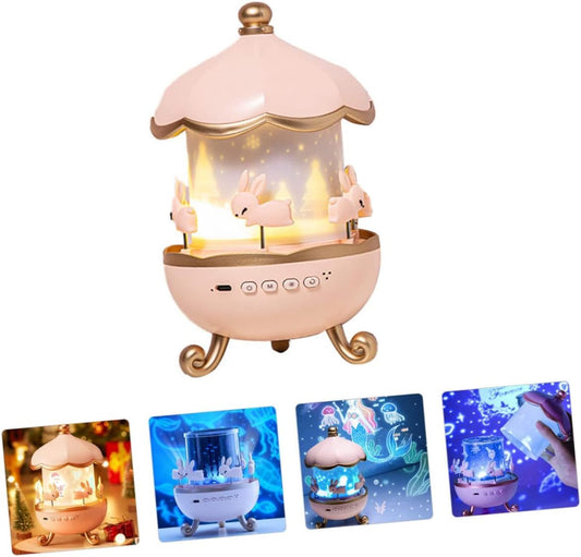 Galaxy Bunny Carousel Star Projector Lamp with 6 Set Films,Rotatable Mode,Rechargeable Rabbit Nursery Light for Kids,Baby Room Decor,Girls, Boys,Gift Item