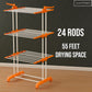 Happer Premium Clothes Stand for Drying with Wheels | Portable | 3 Layer Rack for Balcony | Foldable Wings | 24 Hanger Rods | Anti Rust Steel Metal (Orange | Prince Jumbo)