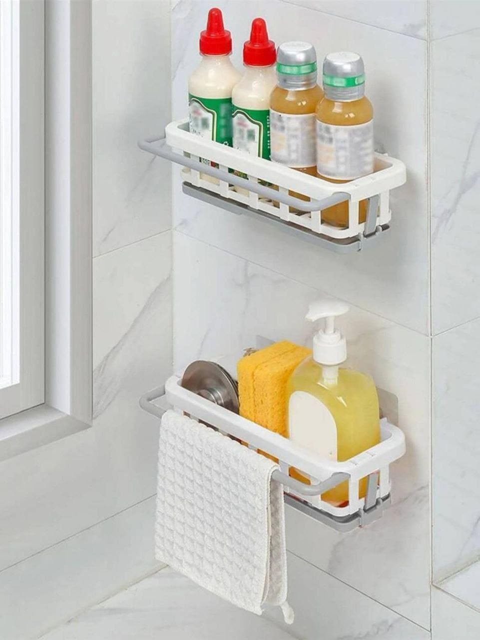Two Tone Hanging Drain Rack | Retractable Storage Rack | Sponge Drain Tray | Kitchen/Bathroom Sink Tray with Drying Basket | Kitchen Storage Organizer Multicolor Pack of 1