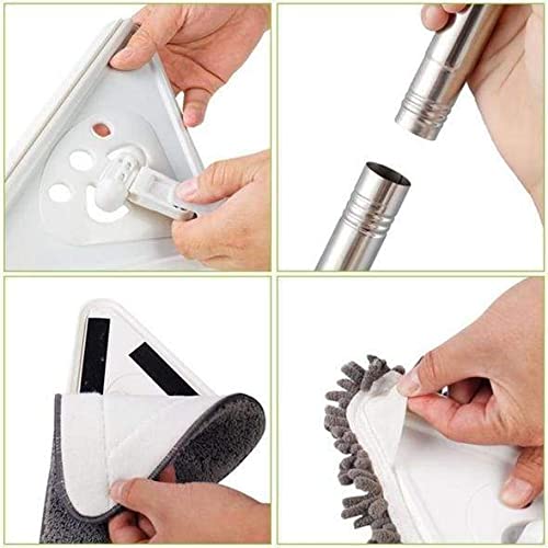Triangle Cleaning Mop Adjustable Extendable Wall Cleaning Mop Retractable Microfiber Dry and Wet Glass Dust Cleaner with 2 Mop Head for Home Floor Window Wall,(Multicolor)