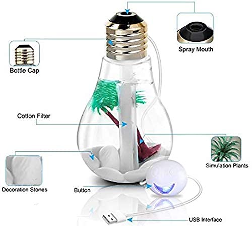 GELON 400ml Colorful USB LED Night Light Bulb Mini Humidifier Micro Spray Hydrating Desktop Cool Mist Maker Automatic Shut-Off Air Purifier for Home, Office, Bedroom