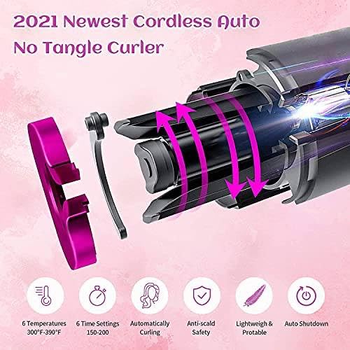 Avenn USB Rechargeable Automatic Wireless Electric Hair Curler, Cordless Auto Curler with L/R Rotating, 6 Temperature Settings 150°C-200°C, Multicolor