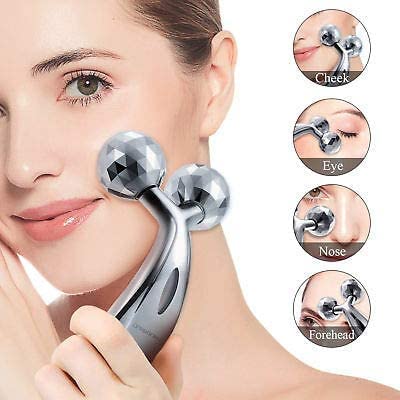 ikis 3d Massager Roller 360 Rotate Silver Thin Face Full Body Shape Lifting Wrinkle Remover Facial Massage Relaxation Tool,Body Itch Scratcher Stick - Pack of1