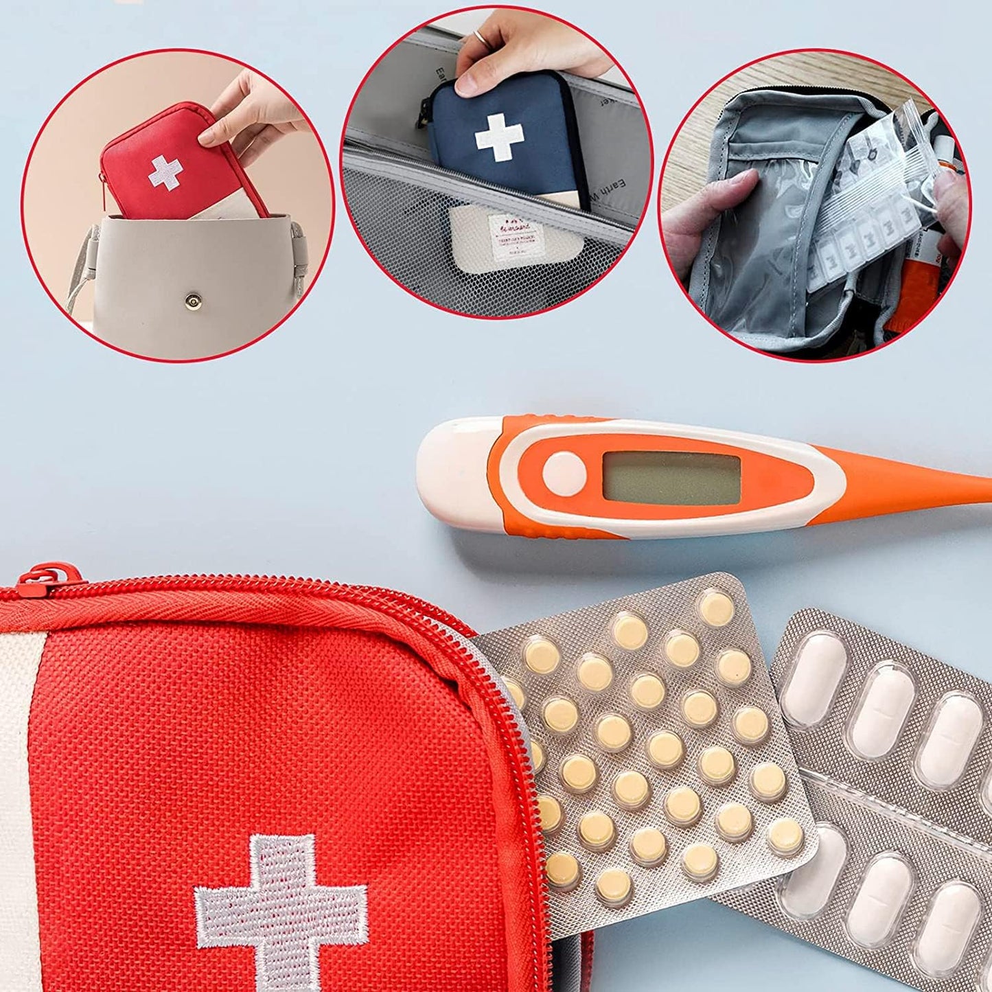 First Aid Bag,Empty First Aid Pouch,Mini Portable Medical Bag for Outdoor Camping Hiking Travel Emergency,Multifunction Emergency Medicine Storage Bag-7x5 inch (Blue, 2)
