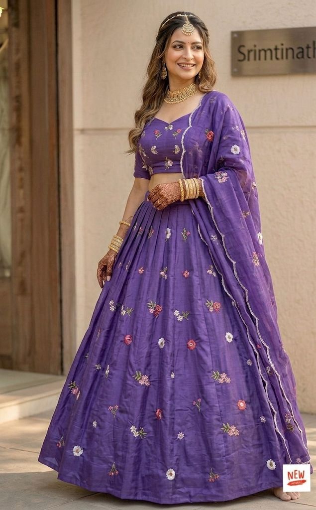 mul chanderi fabric   Lehnga :: mul chanderi fabric with zari &  thread &  sequnce work in lehnga with string with canvas with lining