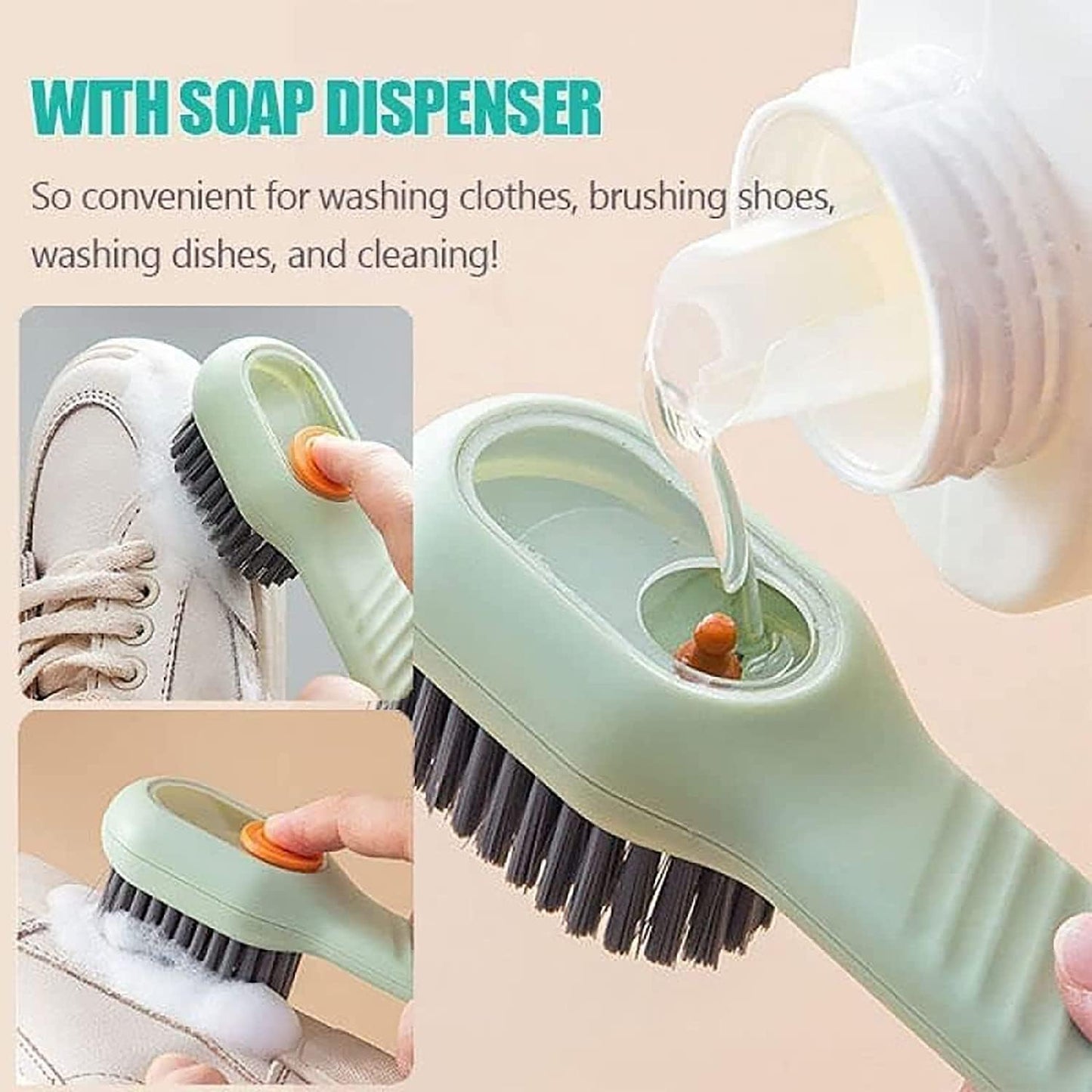 2 in 1 Brush Soap Dispensing Cleaning Brush with Handle Scrubbing Reusable Washing Shoe Brush for Shoes Clothes Cleaning