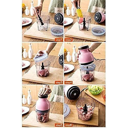 Capsule Cutter Quatre Mini Electric Food Processor and Blender 4-Blade Multipurpose Chopper and Grinder for Meat Vegetables Fruits and Smoothies Compact Powerful Kitchen Mixer-Pink