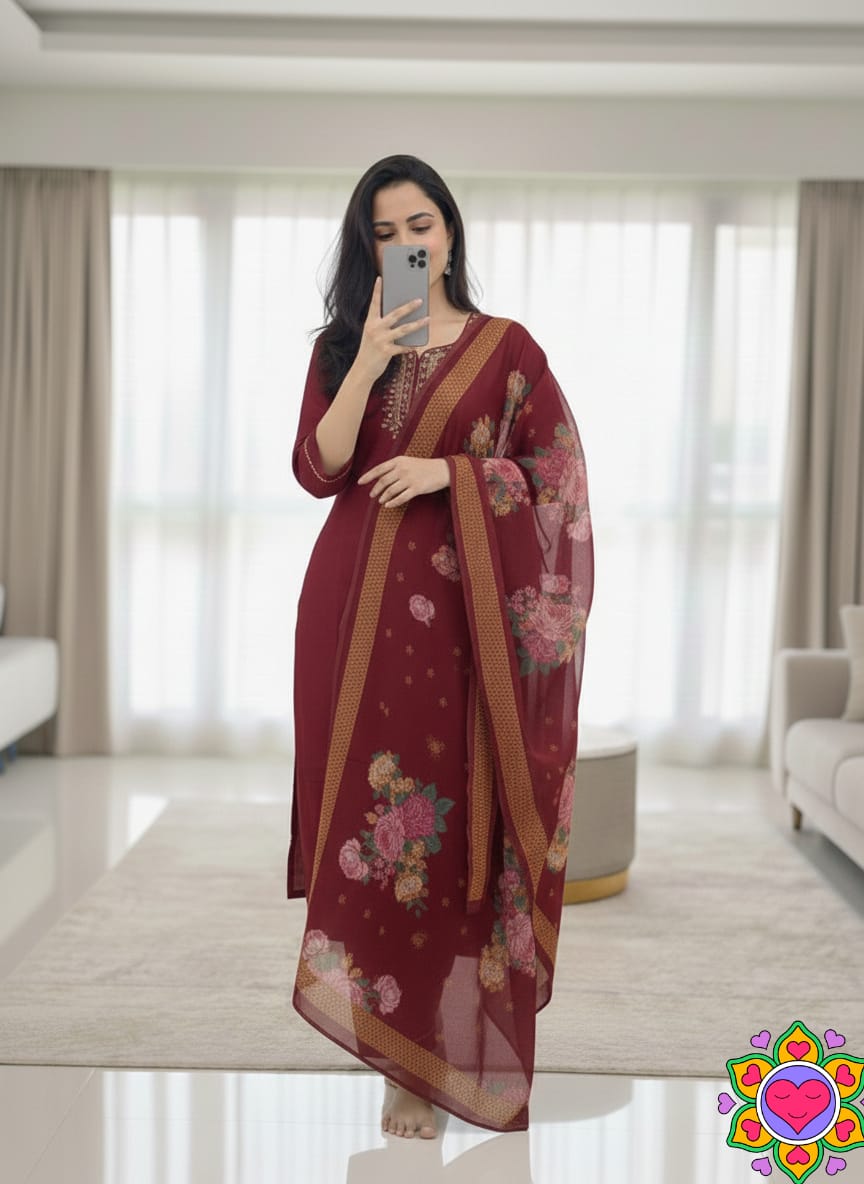 TOP FABRIC :  SLUB COTTON WITH CUT PEST EMBROIDERY WORK