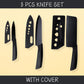 Klick n shop Stainless Steel Kitchen Knife Set – 3 Piece Chef, Utility & Paring Knives with Blade Cover | Sharp Vegetable, Fruit & Meat Cutting Knives with Ergonomic Handle (Black)