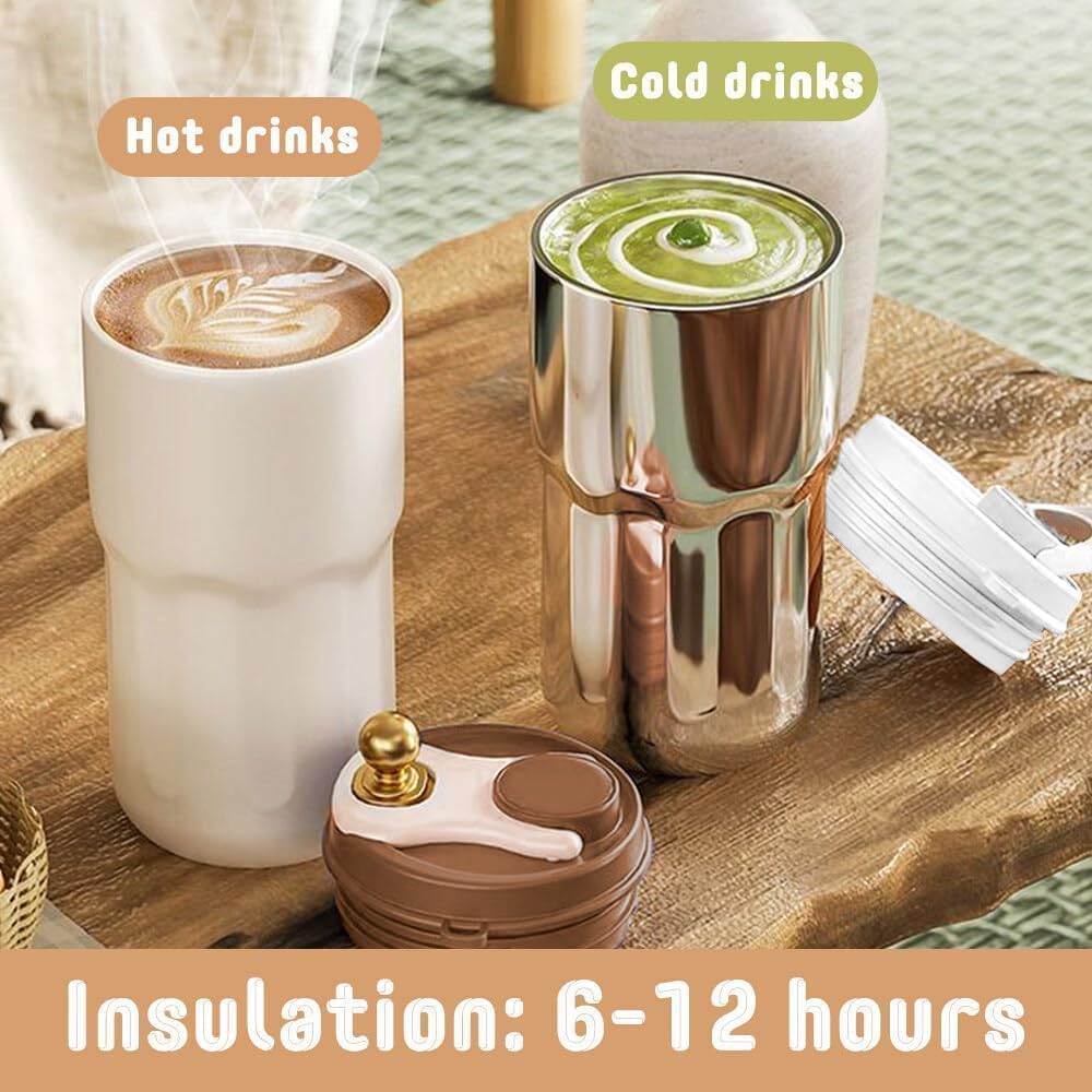 Travel Mug, Insulated Coffee Cup with Leakproof Lid,Vacuum Insulation Stainless Steel Reusable for Hot Cold Coffee, Non-Slip Protective Cover 12 Hours Vacuum Insulation - 420 ML- PCS 1