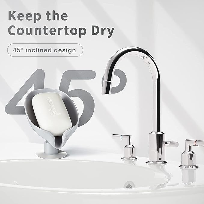 2 PCS Soap Stand Leaf Shape Self-Draining Soap Dish Holder – Suction Cup Soap Tray with Water Drainage for Bathroom, Kitchen Sink, Washbasin, Shower, Plastic Portable Soap Box (Multicolor)