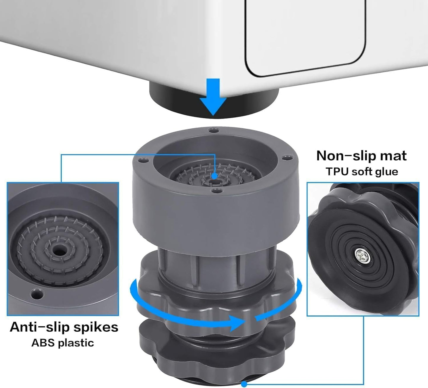 Furniture Leg Risers, Heavy Duty Gray Plastic Adjustable Bed Lifts, Set of 4 Stackable Elevators for Tables and Chairs Whit Anti Vibration Pads for Washing Machine Stand Foot