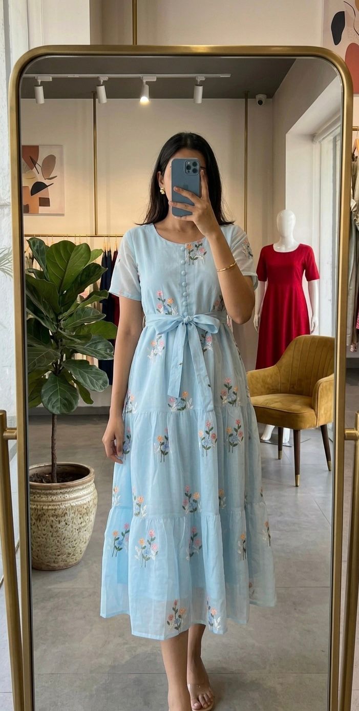 Celebrate this joy of dressing in the best way  Here presenting you a beautiful and comfortable maxi for the upcoming season with beautiful Flowers All Over  And Beautiful Neckline and Slevees Pattern