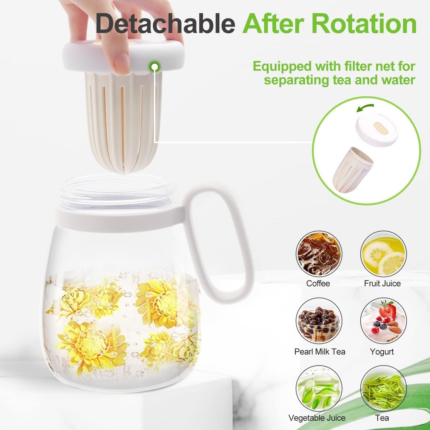Glass Tumbler with Fruit Infuser Lid & Straw, Portable Summer Drink Cup for Juice, Tea, Detox Water & Milk Tea | Leakproof Handle Mug for Girls, Travel & Daily Hydration (Multicolor) (1)