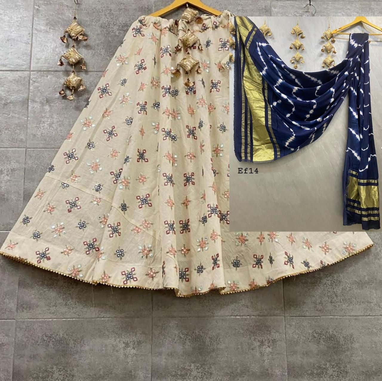 LUKHNAVI COTTON SKIRT   Lehnga :: lukhnovi cotton dyeable fabric with sequnce work in whole lehnga with string with canvas with lining