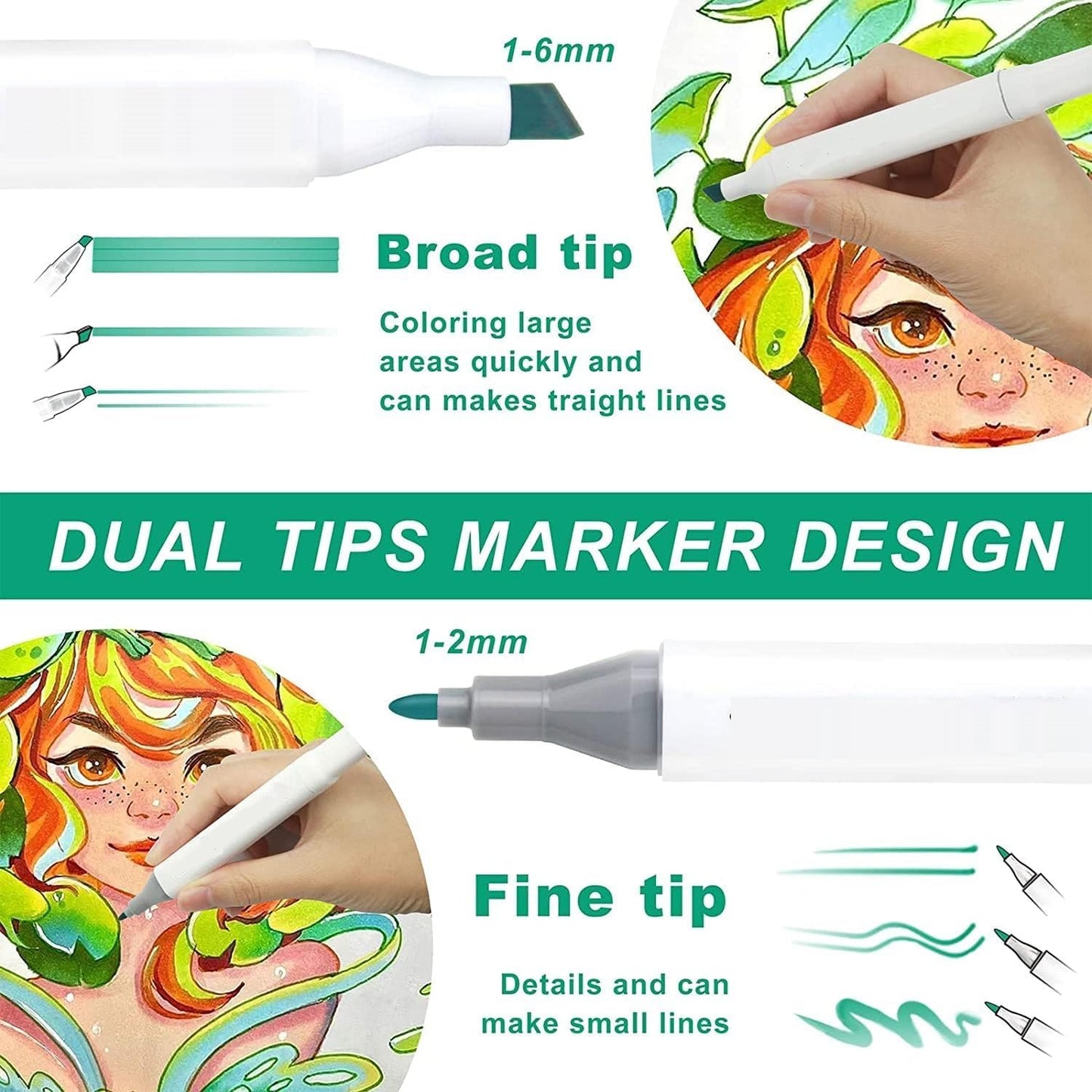 Barebeauty Dual Tip Art Markers Set with Storage Case | Alcohol-Based Sketch Markers for Drawing, Shading & Illustration | Fine & Broad Tip Professional Coloring Pens