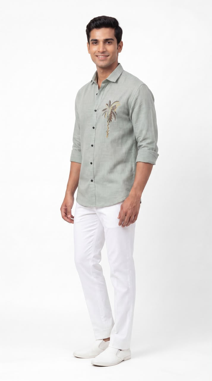 MEN'S EXCLUSIVE  LINEN  FABRIC  EMBRODARY WORK VALUE EDITION STYLISH SHIRT