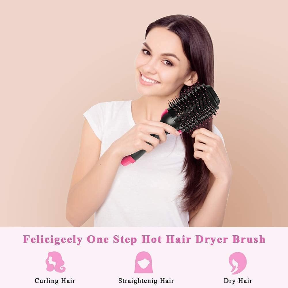 One Step Hot Air Brush 3-in-1 Hair Dryer, Straightener & Volumizer | Negative Ion Ceramic Blow Dryer Brush | Hair Styling Tool for Straightening, Curling & Volume | 3 Heat Settings | Salon Style at Home
