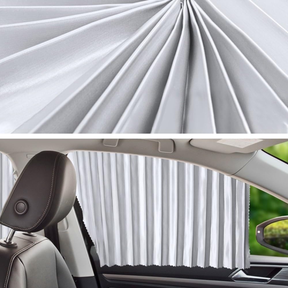 TEKCOOL 4pcs Universal Fit Magnetic Car Side Window Curtains, Foldable Car Window Privacy Curtains Sunshade Side Magnet Pleated Car Window Curtain - Removable - Keeps Cooler Screen for Baby (Grey)'