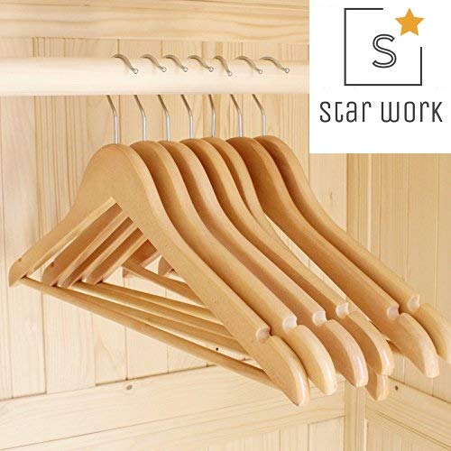 STAR WORK Wooden Ultra Thin Space Saving Non-Slip Velvet Suit Hangers Ideal For Everyday Standard Use (6 Pieces)