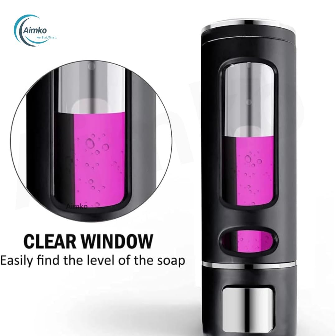 400 ML Wall Mounted Soap Dispenser | ABS Material with Transparent Liquid Indicator, Ideal Hand Wash Dispenser Bottles | Ideal for Wash Basin or Kitchen Sink | Home | Office (Black)