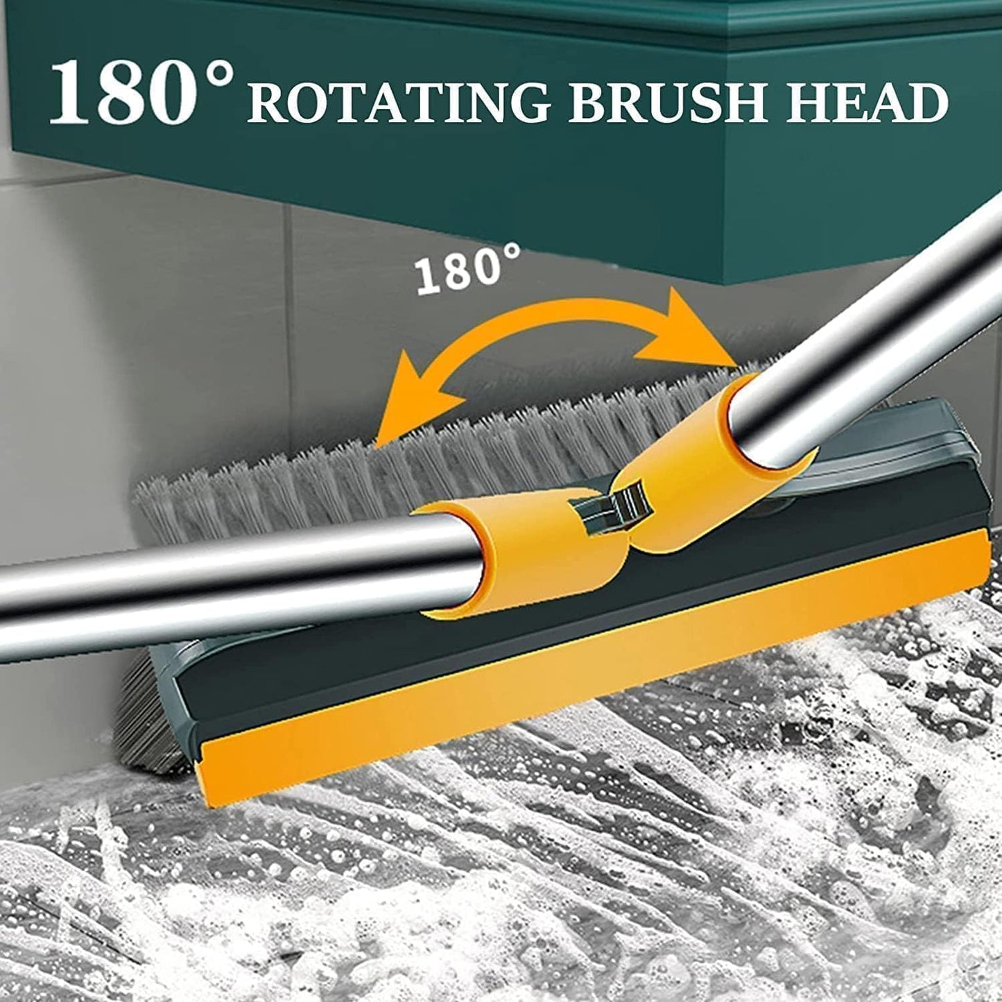 3-in-1 Bathroom Toilet Cleaning Brush with Wiper | Long Handle Floor & Bathroom Tile Scrubber | 120° Rotating Head | Multipurpose Home & Kitchen Cleaning Brush