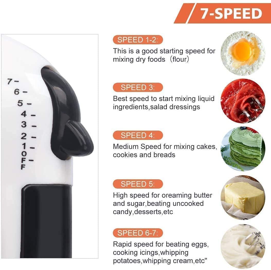 Electric Hand Mixer for Kitchen | Handheld Cake Blender with Four Stainless Steel Attachments including Beaters & Dough Hooks for Whipping Cream.