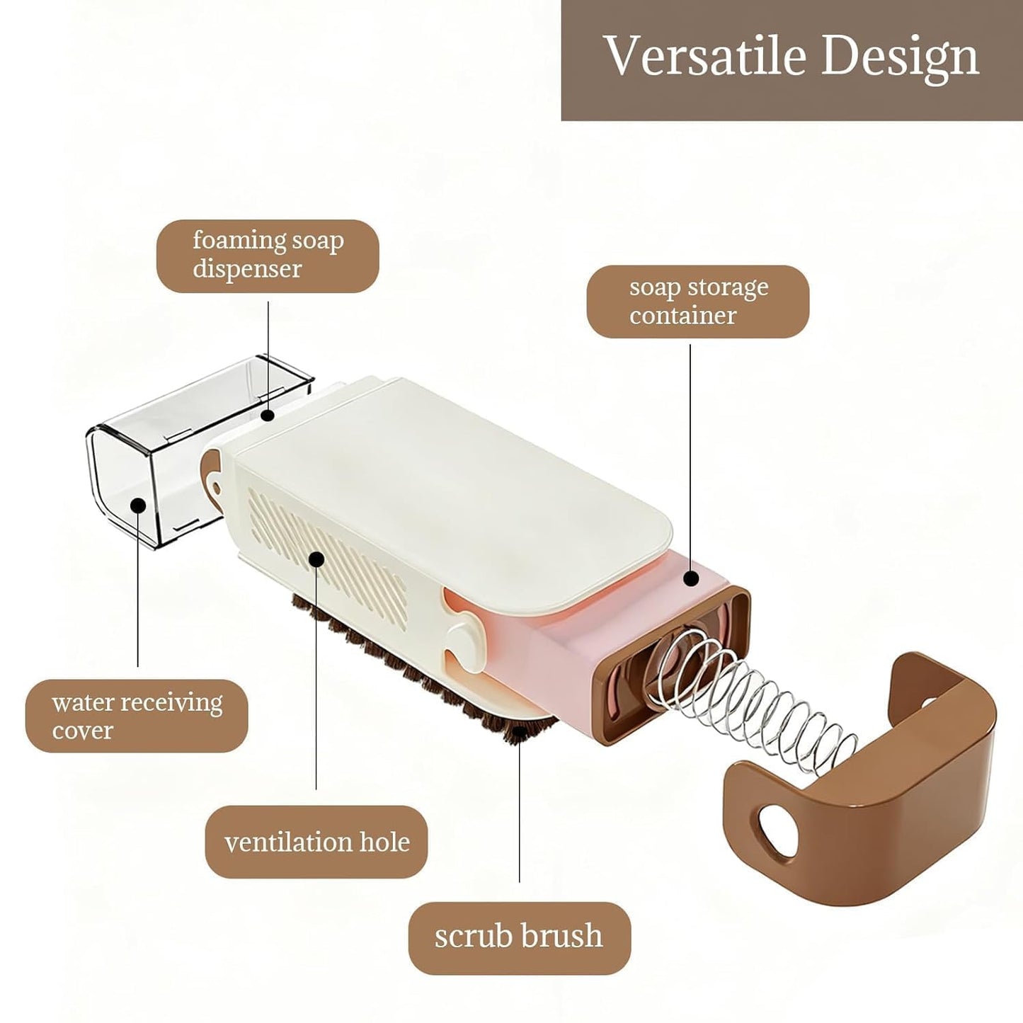 2-in-1 Laundry Scrubbing Brush with Soap Dispenser Box, Plastic Handle, Roller Foaming Soap Storage for Bathroom Clothes Cleaning