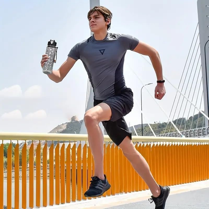 Transparent Motivational Water Bottle 900ML with Time Marker, Leakproof BPA Free Sipper Bottle for Gym, Office, School & Outdoor Use