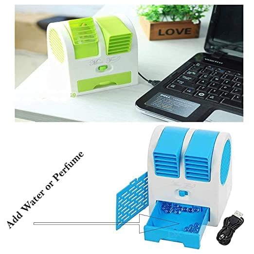 Boxn Portable Mini Ac Air Cooler Usb Battery Operated Mini Water Air Cooler Cooling Fan Blade Less Duel Blower With Ice Tray Best For Home,Shop,Table,Kitchen,Outdoor Pack Of 1, Green