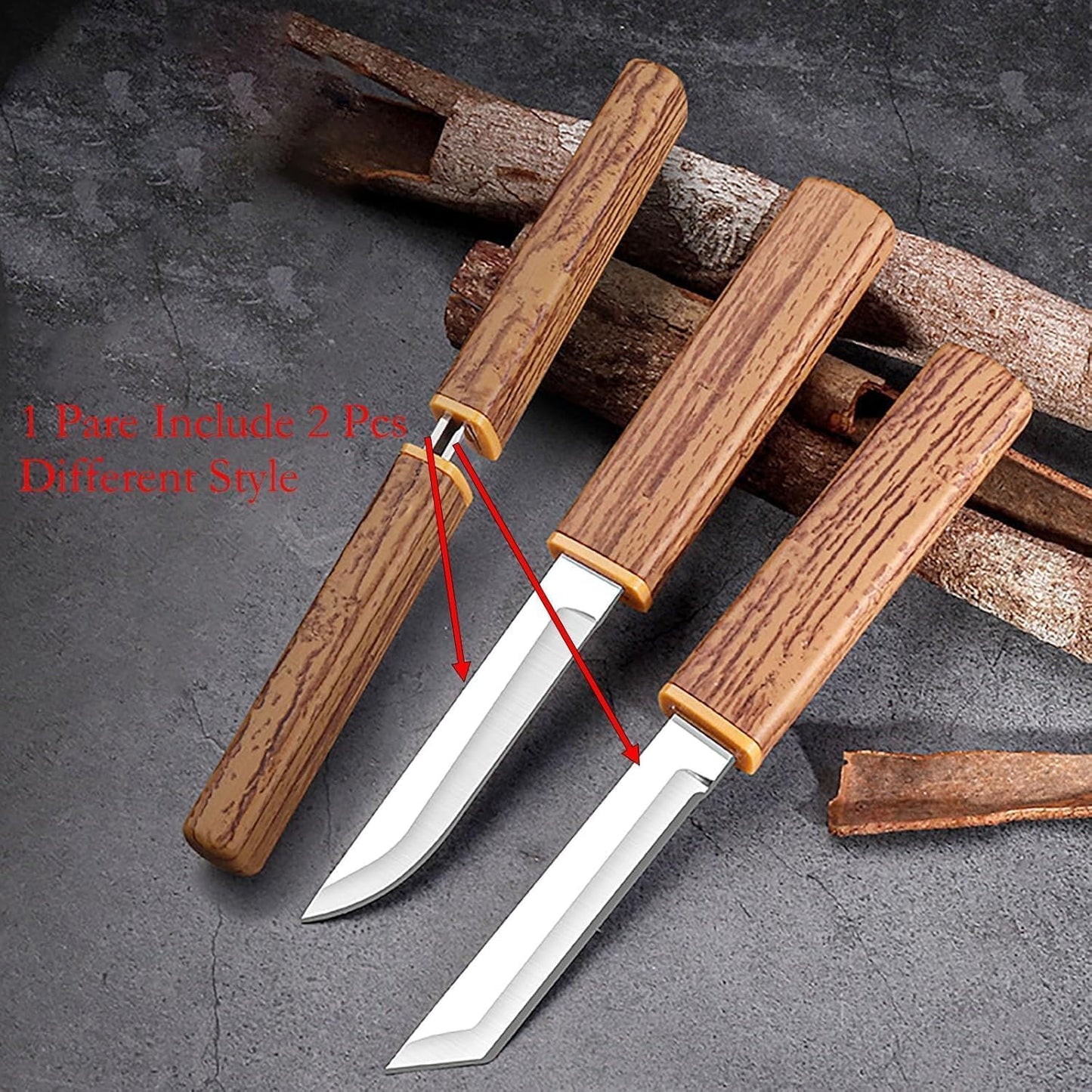 Mini Kantana Knife Set with Cover Dual Blade Stainless Steel Utility Knives Wood Color Plastic Handle for Kitchen Fruit Cutting Camping Trekking Outdoor Travel Everyday Carry Tool