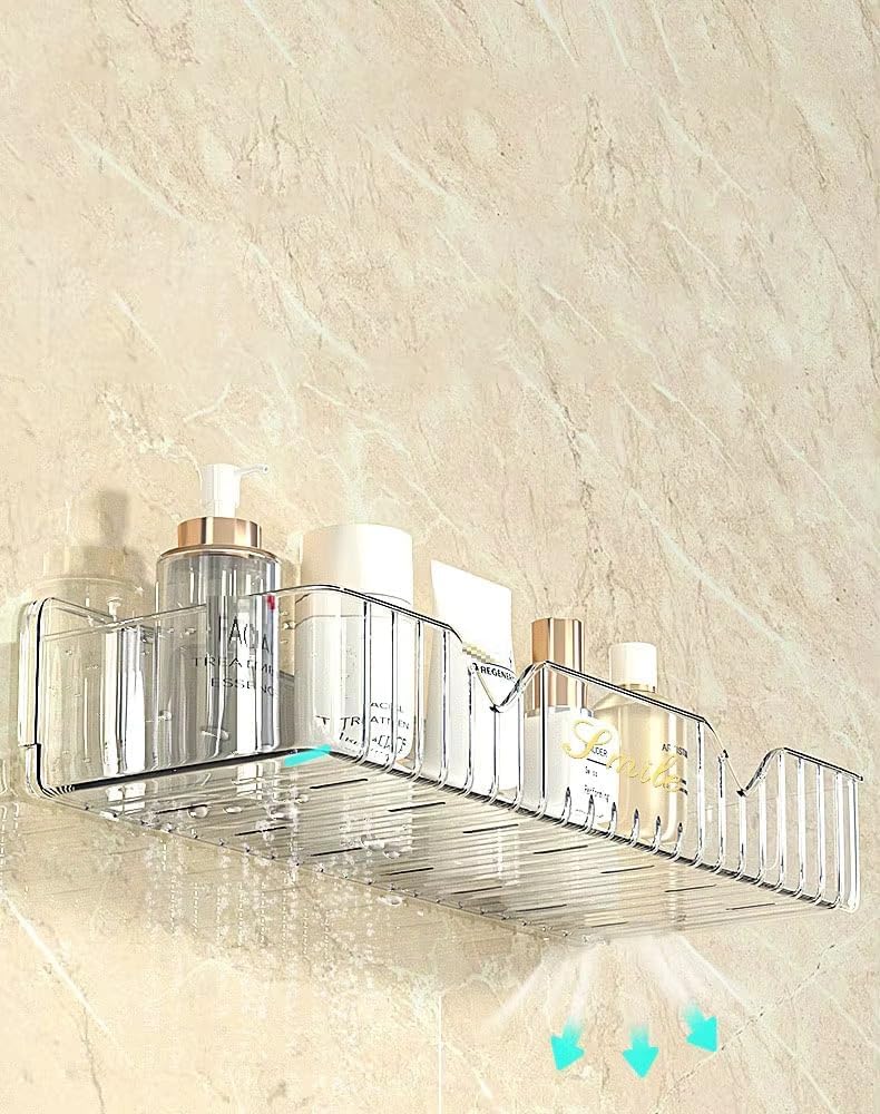 Transparent Acrylic Bathroom Shelf | No Drill Wall Mounted Organizer Heavy Duty Self Adhesive Shower for Shampoo, Conditioner, Skincare Rustproof Clear Storage Rack Bathroom, Wash Basin
