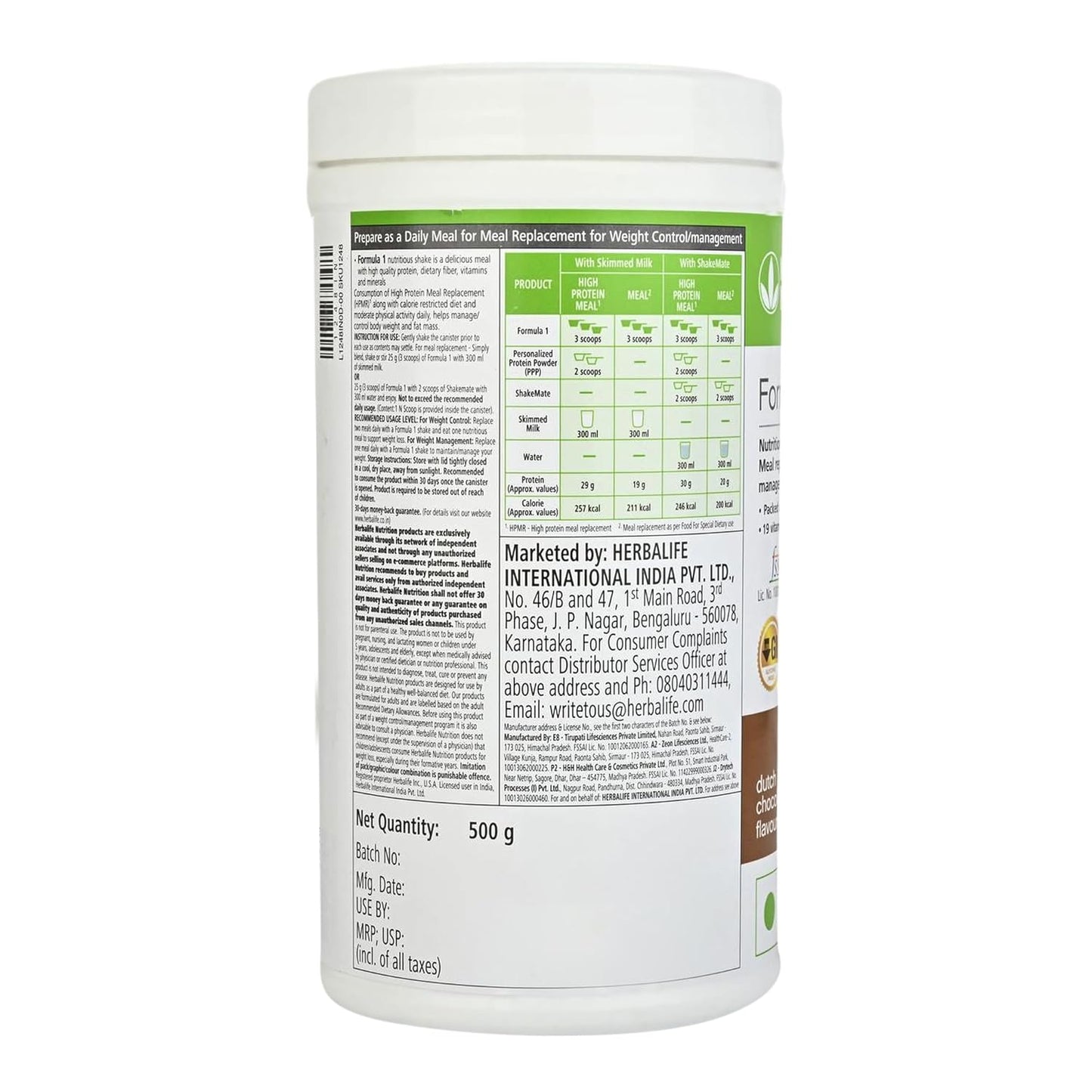 Herbalife Nutrition Formula 1 Shake for Weight Loss, 500 g (Dutch Chocolate)