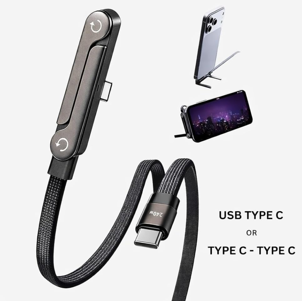 SHAYOXA USB-C to USB-C Braided Cable, 240W Fast Charging, Foldable Connector, Black