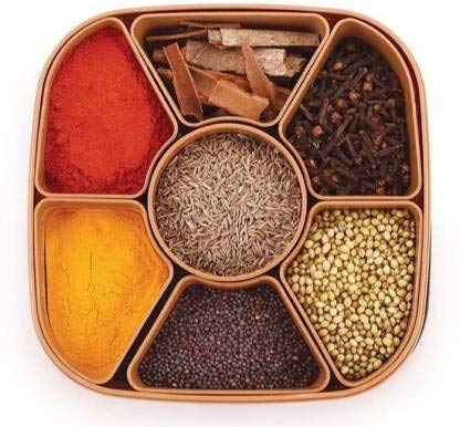 DDecora Plastic Masala Rangoli Box - 7 Sections - 700 ml, 1 Piece, Multicoloured