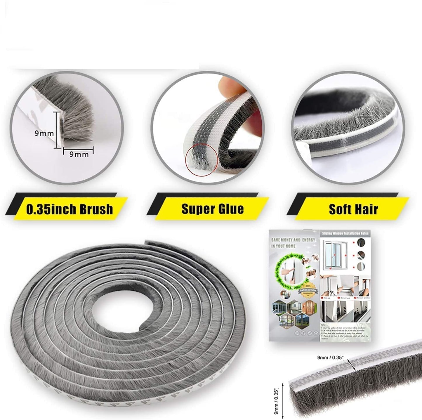 URBANMONK 10 Meter Weather Stripping Door Seal Strip | Self Adhesive Weather Strip Sound proofing for Windows | Window Sealing Strips for Gap | soundproof Door Seal (Grey) Wool