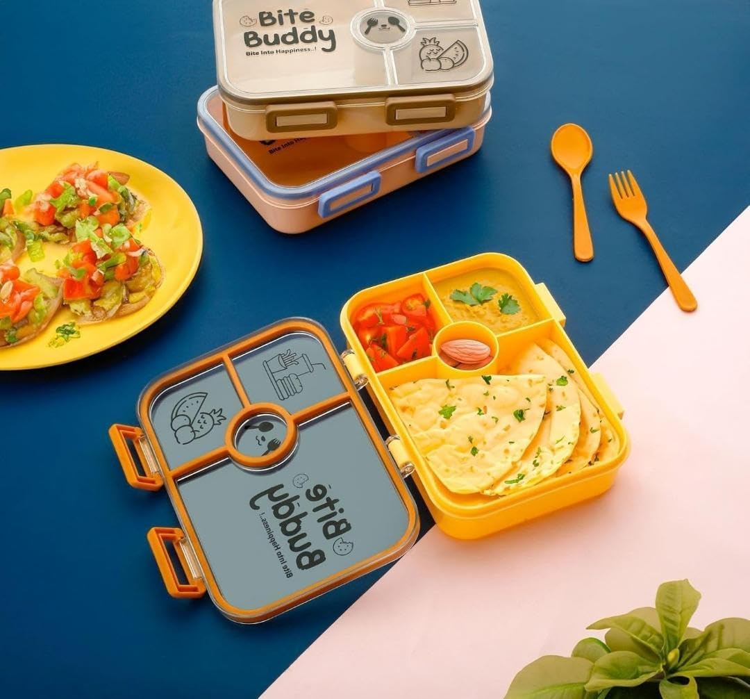 Lunch Box Combo with Bottle | 4 Section Tiffin Box Boy and Girl Leakproof | Kids School Office Lunch Container Set with Water Bottle