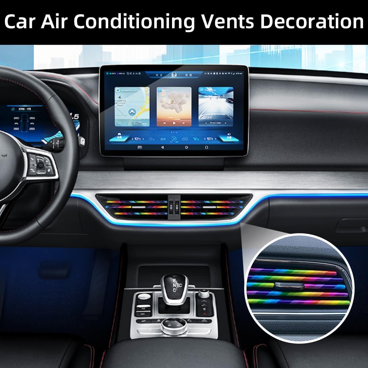Universal Car AC Vent Decoration Strip–Red PVC U-Shape Waterproof Interior Trim Moulding for Straight Air Vent Outlets- (Rainbow)