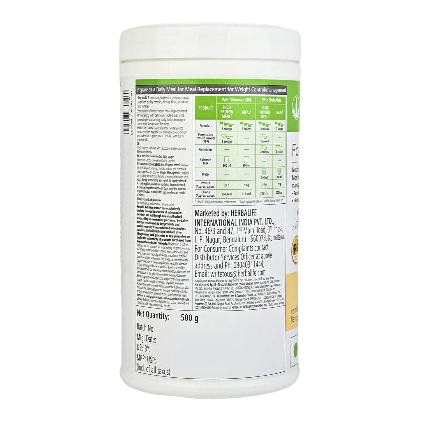 Herbalife Formula 1- Nutritional Shake Mix -Vanilla- 500 Gms