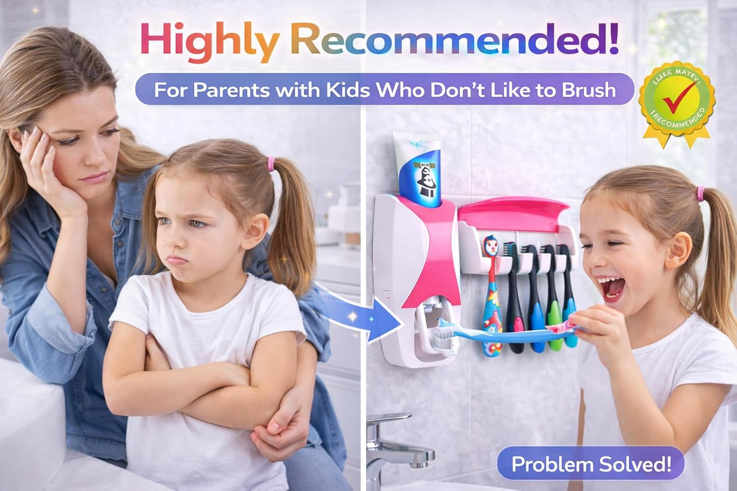 Automatic Toothpaste Dispenser and 5 Toothbrush Holder Fresh ABS Plastic Dust-Proof Wall Mounted with Cover Storage Stand for Home Bathroom (Multi Colors)