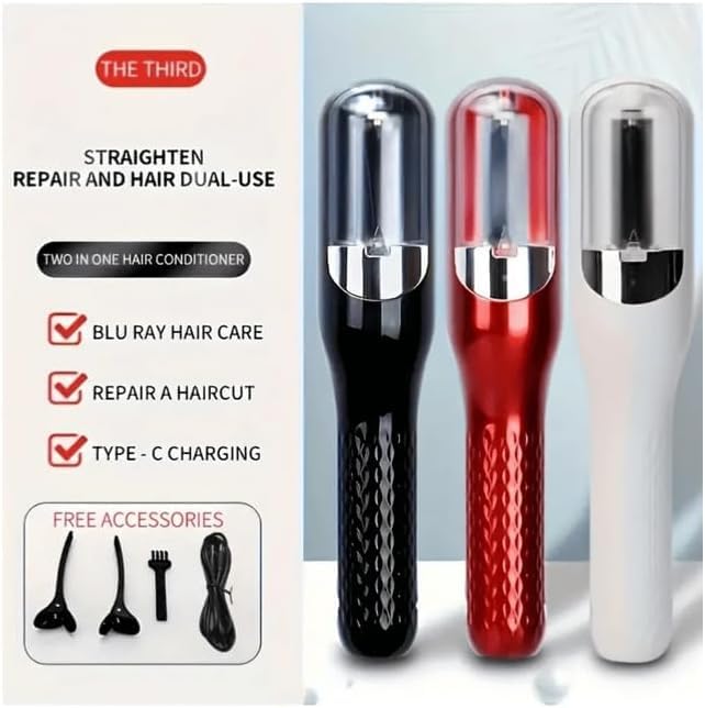 Cordless Split End Hair Trimmer Machine | Rechargeable Electric Split Ends Remover Tool for Dry, Damaged, Curly, Frizzy Hair | 2-in-1 Automatic Split End Cutter for Men & Women, Black