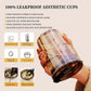 Glass Sipper Tumbler Lid and Straw Coffee Tumbler Tea Coffee Mugs with Leather Sleeve Cup and Mug for Kids Milk Juice Mug for Water Drinking Sipper,400 ML (1 PCS Brown)
