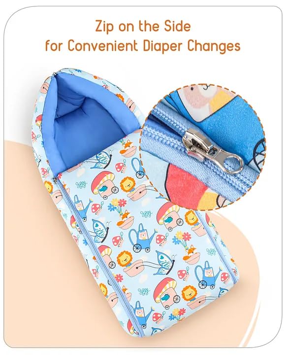 Baby Sleeping Bag with Hood, Zippered Nest for Newborn Infants, Cute Print, Soft and Cosy, for Home, Travel and Stroller Use