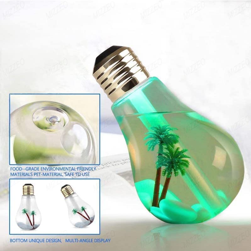 GELON 400ml Colorful USB LED Night Light Bulb Mini Humidifier Micro Spray Hydrating Desktop Cool Mist Maker Automatic Shut-Off Air Purifier for Home, Office, Bedroom