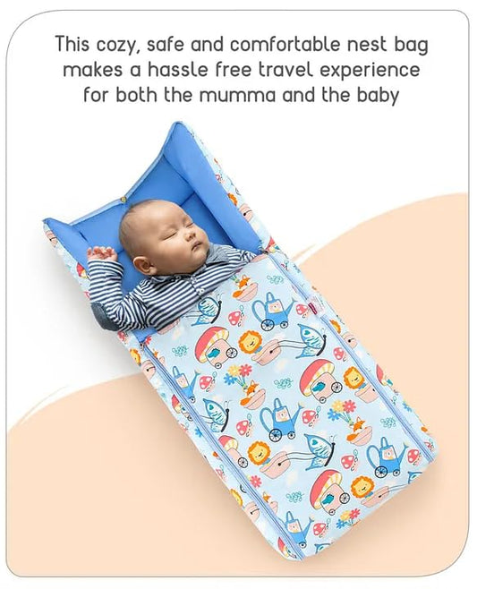 Baby Sleeping Bag with Hood, Zippered Nest for Newborn Infants, Cute Print, Soft and Cosy, for Home, Travel and Stroller Use