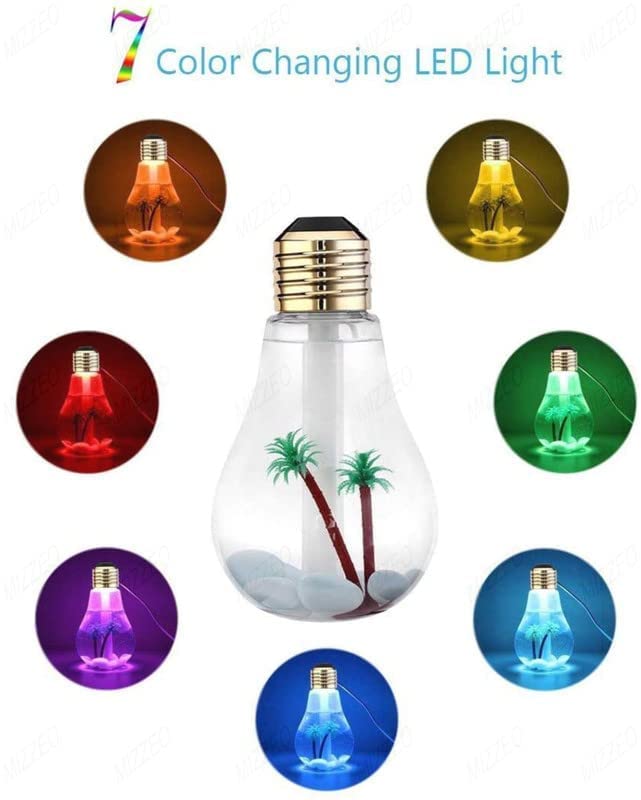GELON 400ml Colorful USB LED Night Light Bulb Mini Humidifier Micro Spray Hydrating Desktop Cool Mist Maker Automatic Shut-Off Air Purifier for Home, Office, Bedroom