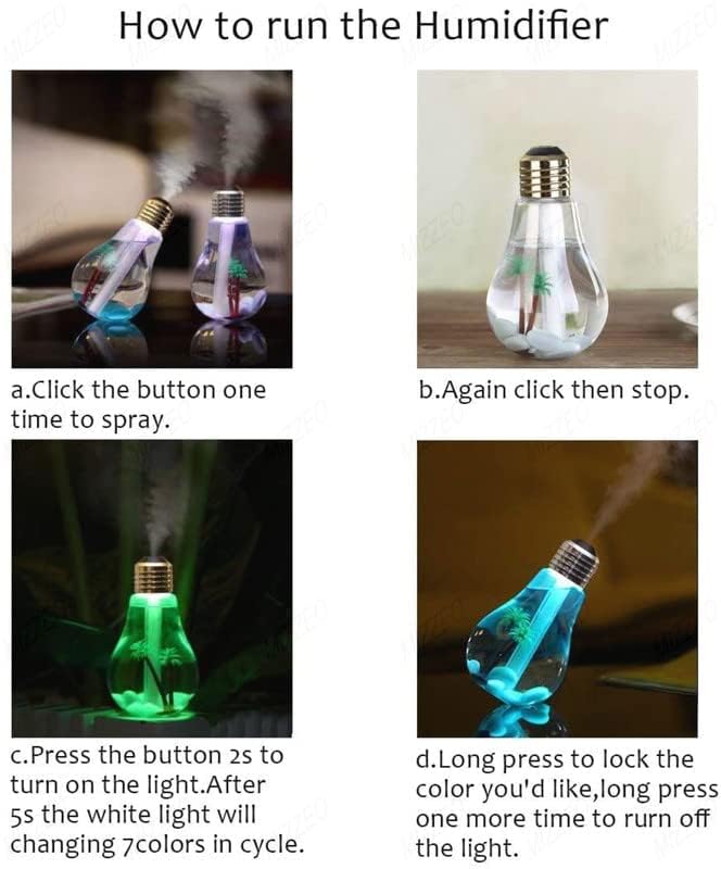 GELON 400ml Colorful USB LED Night Light Bulb Mini Humidifier Micro Spray Hydrating Desktop Cool Mist Maker Automatic Shut-Off Air Purifier for Home, Office, Bedroom
