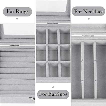 NVF Jewellery Box for Women | Velvet Clear Lid Jewelry Organizer | Ring Earring Bracelets Jewelry Storage Case | Rings Storage Clear Acrylic Jewellery Box Earring Holder