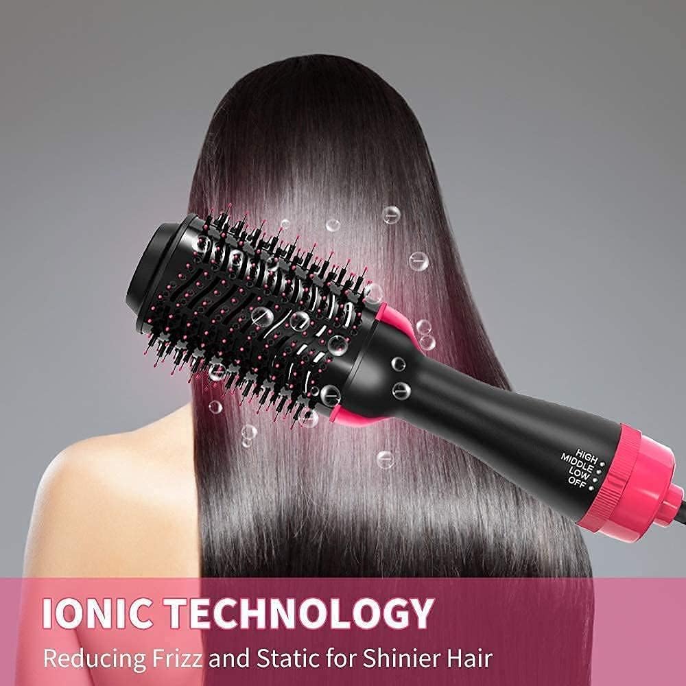 One Step Hot Air Brush 3-in-1 Hair Dryer, Straightener & Volumizer | Negative Ion Ceramic Blow Dryer Brush | Hair Styling Tool for Straightening, Curling & Volume | 3 Heat Settings | Salon Style at Home
