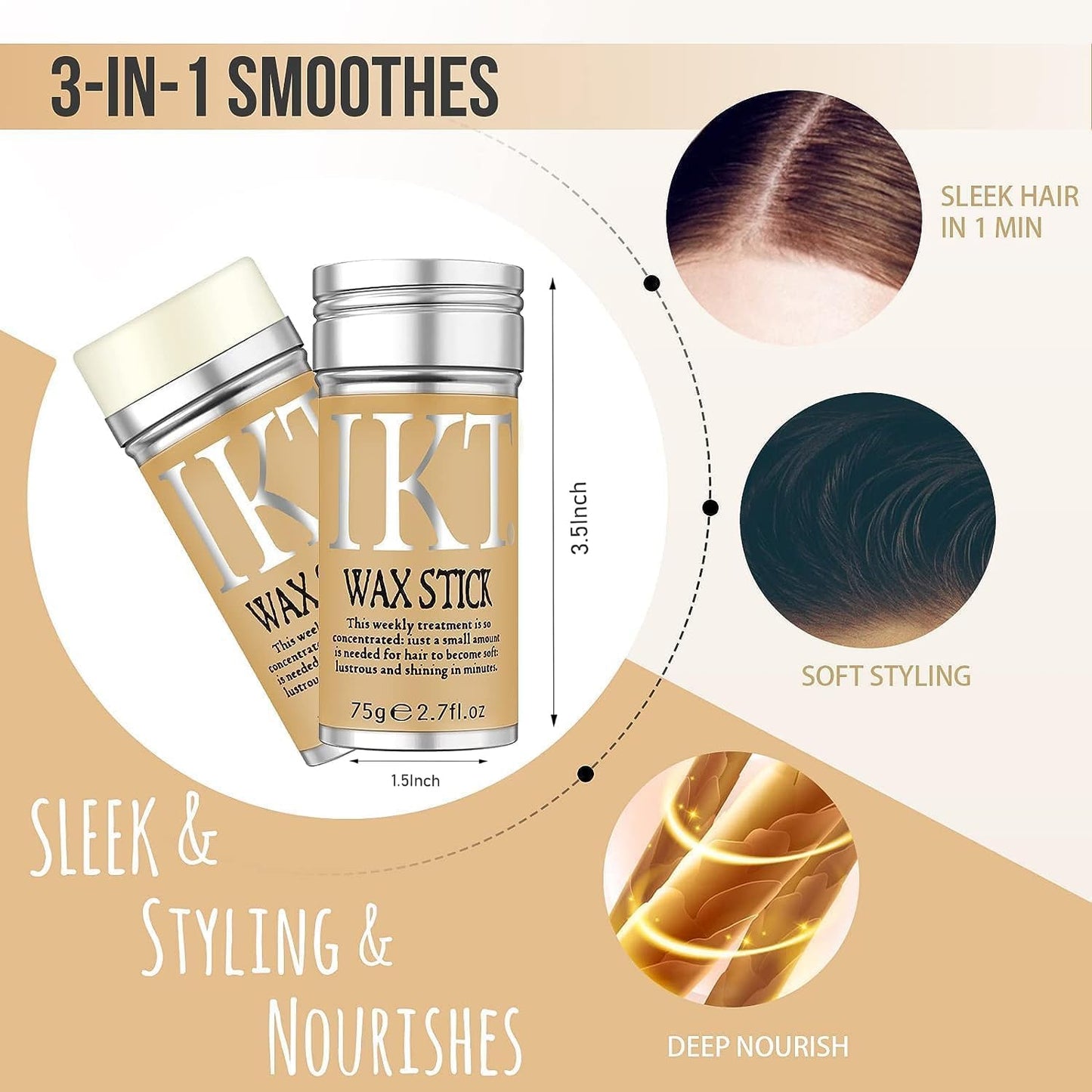 IKT Hair Wax Stick | The Headliner | Hair Styling Wax | Fly Away Hair Fixer | No Residue | Wax Stick For Women 75g/2.7fl Visit the IKT Store
